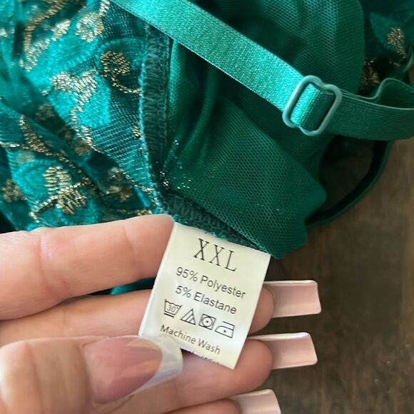 Mesh Sheer Lace-Up Embroidered Teddy Lingerie Snap Crotch Bodysuit - Picture 13 of 14